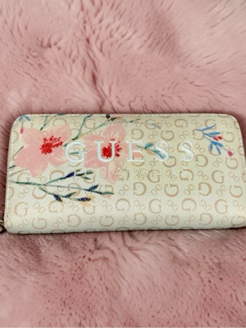 Guess LA textured zippered wallet raised Guess Logo